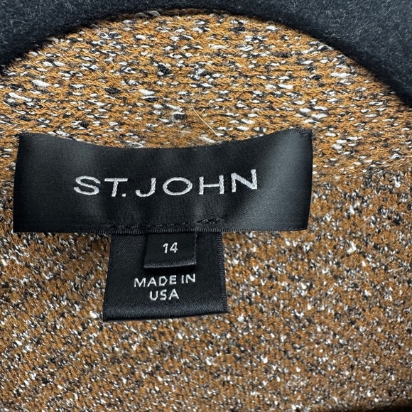 ST. JOHN Knit Blazer Women Size 14 Brown Speckled Wool Blend 3 Button Collar - Picture 3 of 10